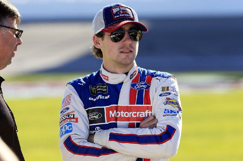 Driver Ryan Blaney during qualifying for the NASCAR Monster Cup auto race at Kansas Speedway in Kansas City, Kan., Friday, May 12, 2017. 