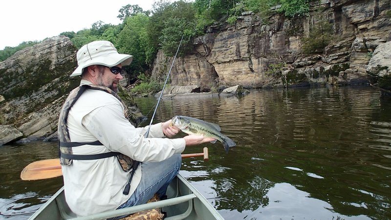 Jon Stein, fisheries biologist with the Arkansas Game and Fish Commission, shows a largemouth bass he caught May 19 at Lincoln Lake. Studies show the 90-acre lake is home to lunker largemouths.