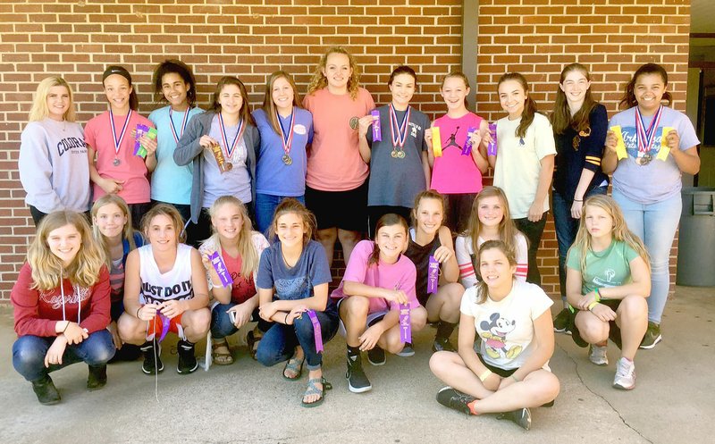 Submitted photo The Prairie Grove Junior High girls track and field team is swelling in numbers. Back row (from left): Jada Rowe, Trinity Dobbs, Jasmine Wynos, Gracie Pierce, Emily Traylor, Olivia Kestner, Alyssa LeDuc, Makayla Smith, Katie Doering, Jeryn Carter, Kyli Jenkins. Front row: Emma Hannah, Sophie Gaither, Charity Stearman, Toni Parrish, Addie Nall, Torie Price, Mariah Halbert, Abigail Howerton, Melanie Ward, and Jordan Ward. Not pictured: Jessica Burton, and Jacquelynn Jenkins. More kids are coming out. Coach Dana Froud is working with boys&#8217; coach John Elder and Keith Bostain to develop competitive athletes.