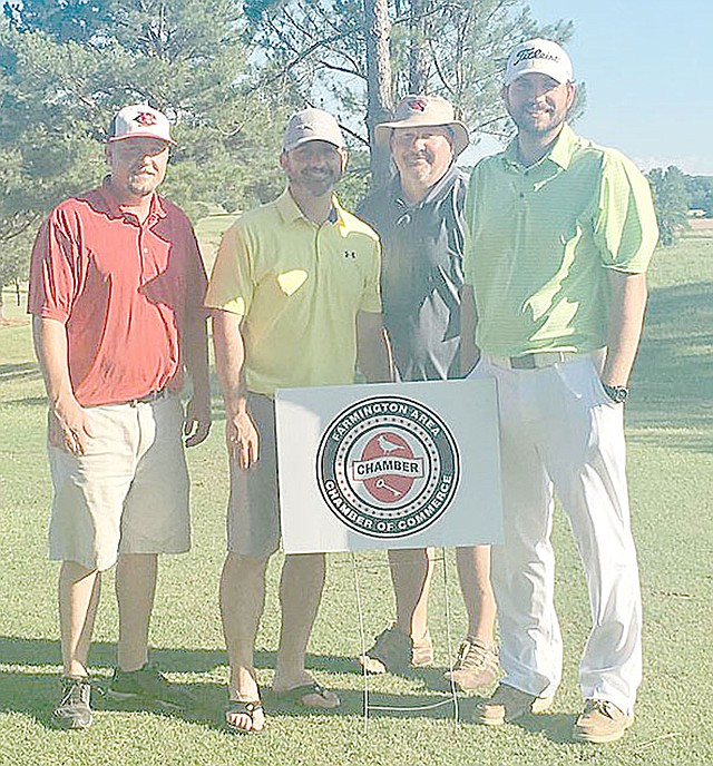 SUBMITTED PHOTO Keith Purifoy, left, Thomas Fulcher, Jon Purifoy and Frank Sprick won the 1st Annual Joe Bailey Memorial Golf Tournament, sponsored by Farmington Area Chamber of Commerce. The tournament was held June 6 in Fayetteville.