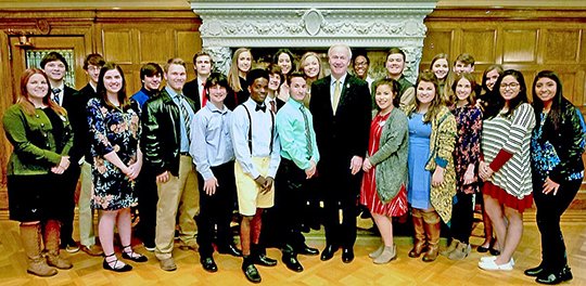 Submitted photo YOUTH LEADERS: Class 22 of the Leadership Hot Springs/Partnership with Youth Program met with Gov. Asa Hutchinson this semester in the Governor's Conference Room at the state Capitol. Members of Class 22 graduated in May and nominations are now open for Class 23.