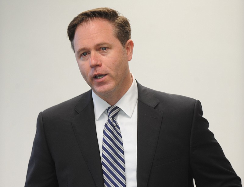 Nelson Peacock speaks Tuesday, June 13, 2017, after being announced as the new president and CEO of the Northwest Arkansas Council. Peacock will begin his duties in July after serving as senior vice president of government relations at the University of California Office of the President.