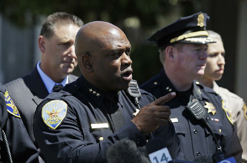 San Francisco Assistant Police Chief Toney Chaplin described the gunman in Wednesday’s shooting as carrying an “assault pistol” and taking his own life.