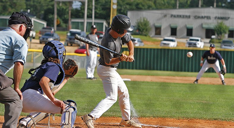 Terrance Armstard/News-Times Cody Smith (5) of Smackover swings at a pitch during an American Legion game against the El Dorado Drillers on Thursday in Parkers Chapel. The Bucks and Drillers played a benefit doubleheader with the proceeds going to the family of Braden McKinnon.