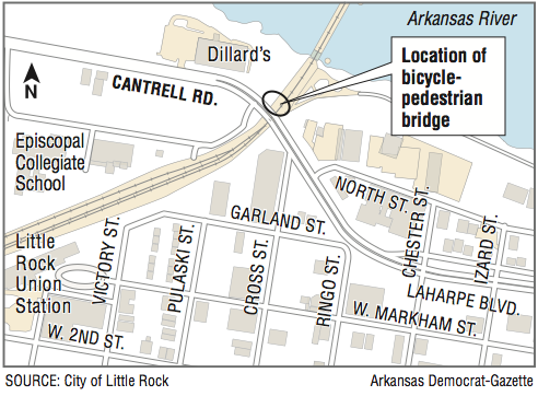 Map showing the location of the new bicycle-pedestrian bridge