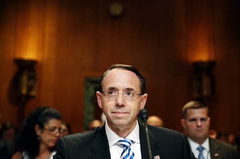 Deputy Attorney General Rod Rosenstein testifies on Capitol Hill in Washington, Tuesday, June 13, 2017, before a Senate Appropriations subcommittee hearing on the Justice Department's fiscal 2018 budget. 