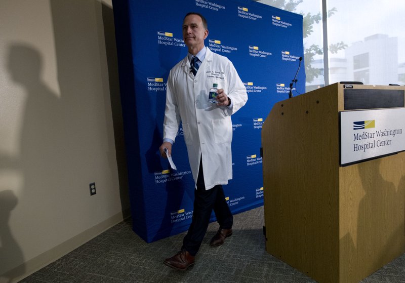 MedStar Washington Hospital Center Director of Trauma Dr. Jack Sava leaves a news conference in Washington, Friday, June 16, 2017, about the condition of House Majority Whip Steve Scalise of La. who was shot in Alexandria, Va., Wednesday, June 14, 2017, during a congressional baseball practice. 