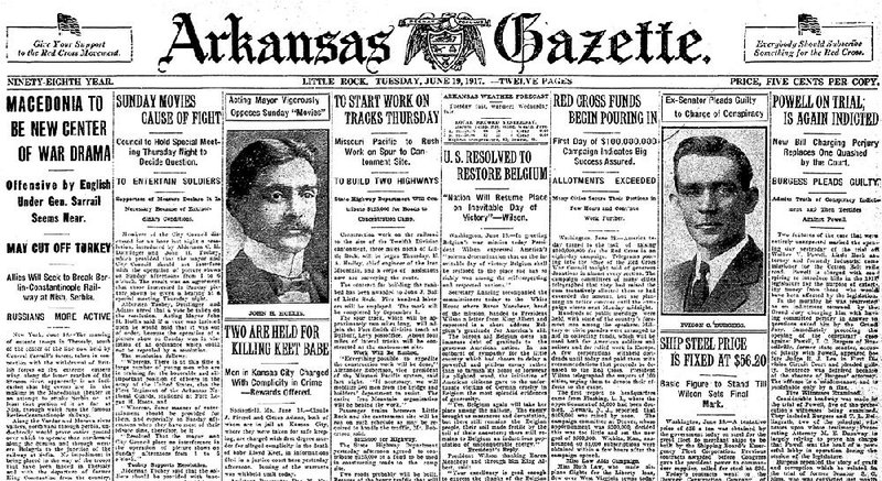 Excerpt of Page One of the June 19, 1917, Arkansas Gazette 
