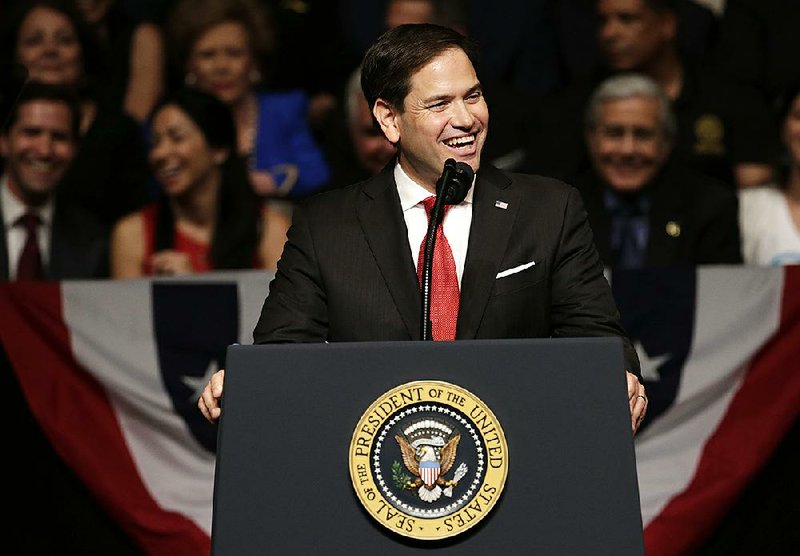 Sen. Marco Rubio, R-Fla. speaks at an event in Miami, Friday, June 16, 2017, where President Donald Trump announced a revised Cuba policy aimed at stopping the flow of U.S. cash to the country's military and security services while maintaining diplomatic relations. 