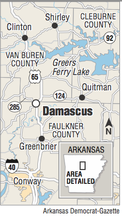 Map showing the location of Damascus, AR