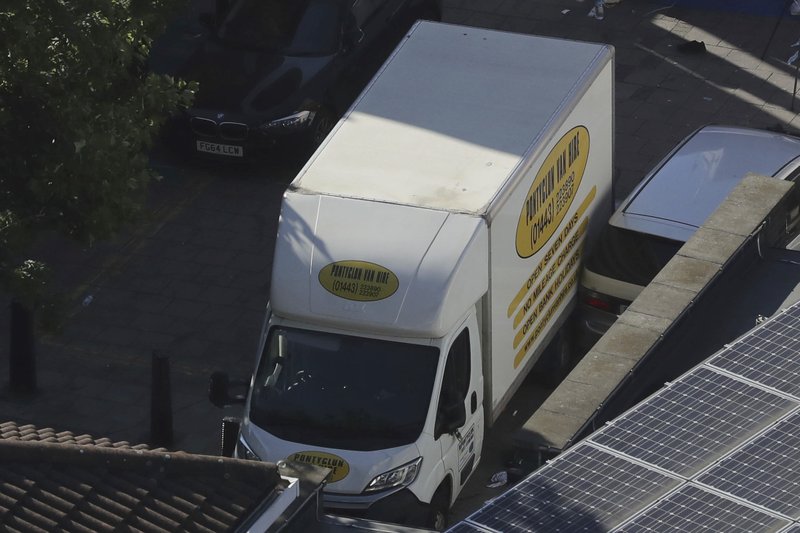 A van is seen near Finsbury Park station after the vehicle struck pedestrians in north London, Monday June 19, 2017. Police said a man who was driving the car has been arrested and taken to a hospital as a precaution. (AP Photo/Tim Ireland)
