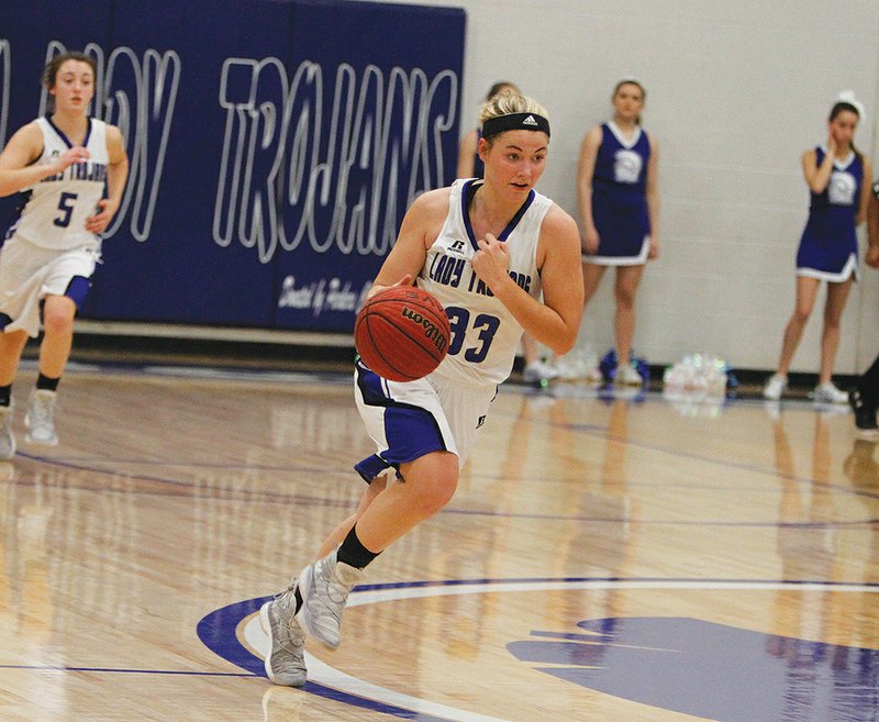 Terrance Armstard/News-Times Parkers Chapel's Bailey Norwood pushes the ball up the court in action this past season. Norwood was a late-minute addition to the AHSCA All-Star Girls Basketball Game. The All-Star week begins today in Conway. The basketball games will be played Thursday at the Farris Center.