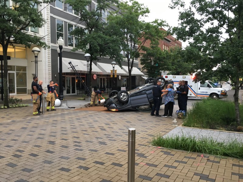 An SUV flipped onto its top in a single-vehicle crash Monday in downtown Little Rock.