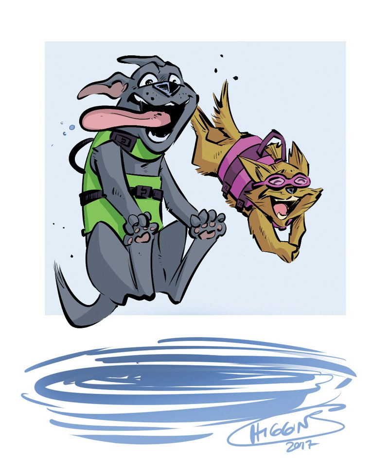 Arkansas Democrat-Gazette swimming dogs illustration.