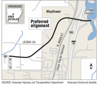 A map showing the preferred alignment for Mayflower railroad overpass