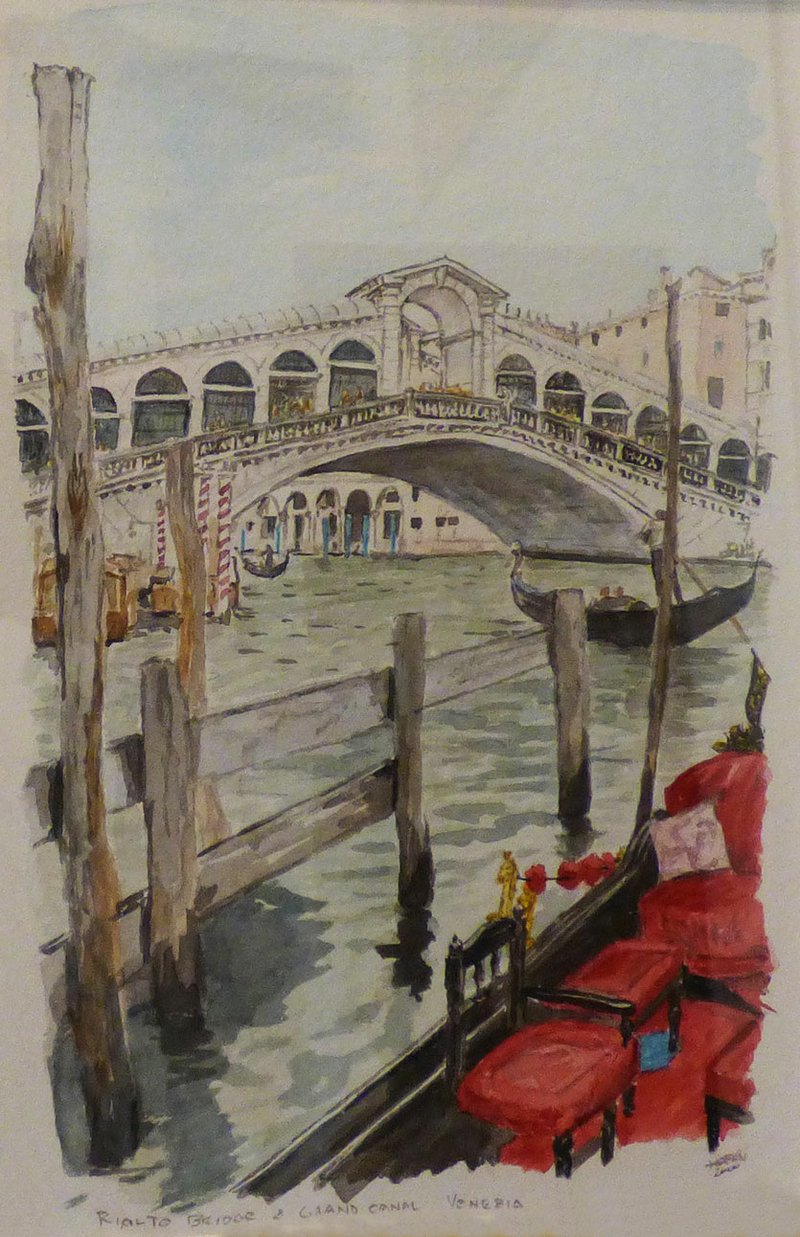 Courtesy Image Tom Hoehn creates watercolor images of places he's visited around the world, including the Rialto Bridge in Venice.