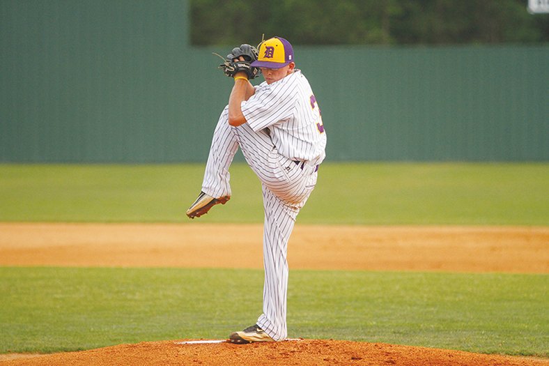 Terrance Armstard/News-Times Junction City's Keelan Hodge delivers a pitch during the finals of the 8-3A District Tournament. A freshman, Hodge won his final five starts, including three in the postseason. For his work, Hodge is the 2017 News-Times Rookie of the Year.