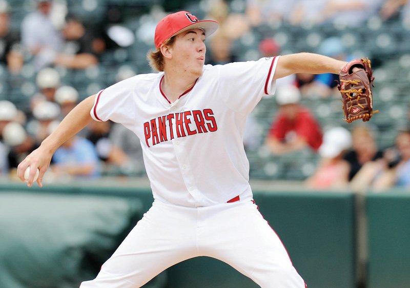Cabot senior Logan Gilbertson delivers a pitch during the Class 7A state-championship game at Bogle Park in Fayetteville last month. Gilbertson is the 2017 Three Rivers Edition Baseball Player of the Year.