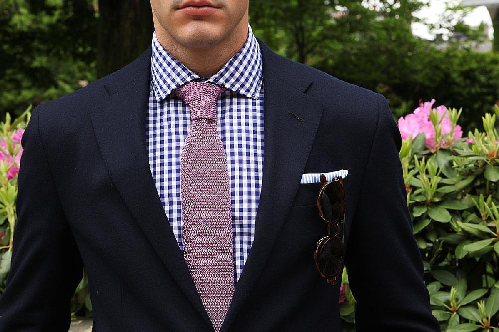 blue dress shirt with pink tie Forte Stripe Necktie and Pocket Square main image 0