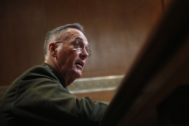 In this March 22, 2107 file photo, Joint Chiefs Chairman Gen. Joseph Dunford testifies on Capitol Hill in Washington.