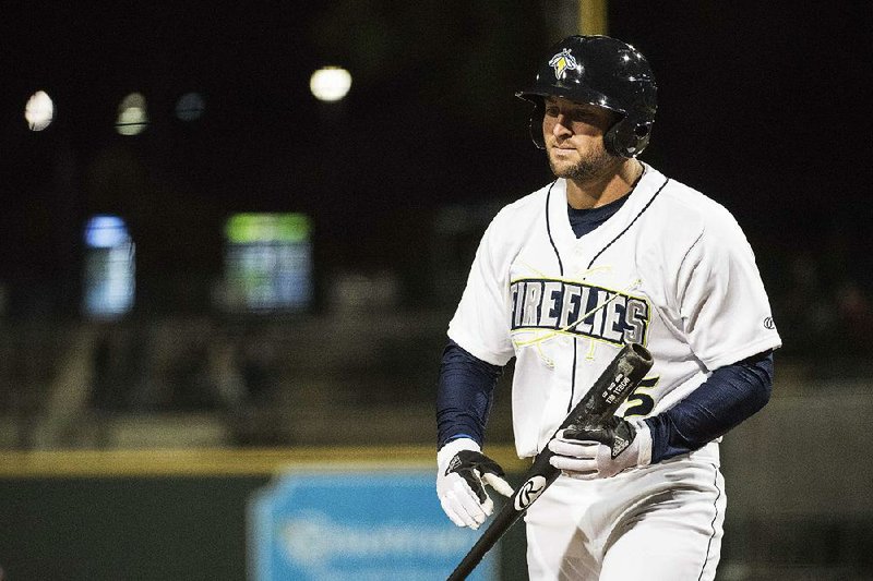 Tim Tebow, shown with the Columbia (S.C.) Fireflies in April, was called up earlier this week to the St. Lucie (Fla.) Mets, the New York Mets’ advanced Class A minor-league affiliate. Tebow, the 2007 Heisman Trophy winner while at the University of Florida, is scheduled to play his ÿrst game with St. Lucie today in a doubleheader.