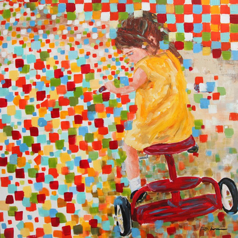 “Girl on a Trike” and other works by Eureka Springs artist Hilka Zimmerman will be on display at 211 Cafe through July 15.