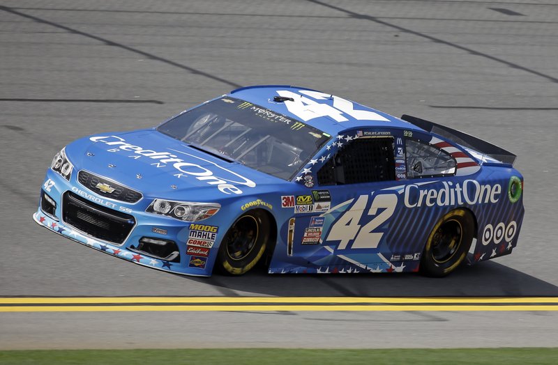 Kyle Larson completes a lap during a NASCAR cup auto racing practice at Daytona International Speedway, Thursday, June 29, 2017, in Daytona Beach, Fla. 