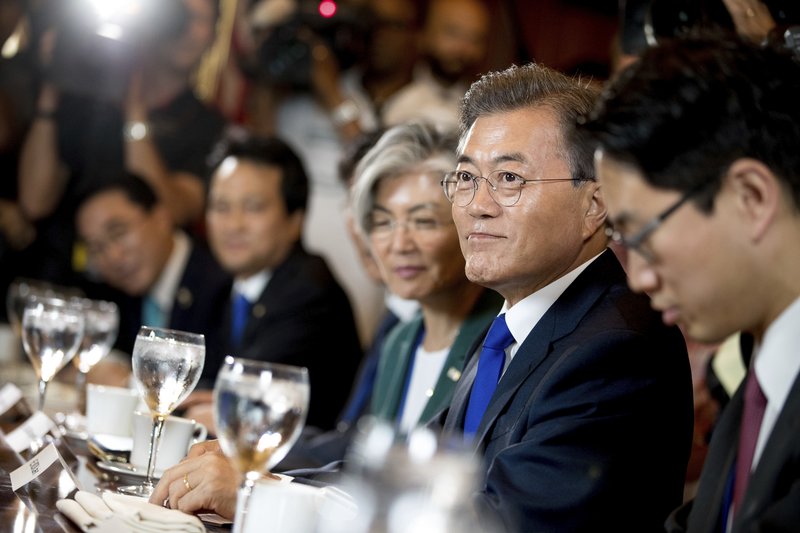 South Korean President Moon Jae-in, second from right, is shown during a meeting with House Speaker Paul Ryan of Wis., on Capitol Hill in Washington, Thursday, June 29, 2017. (AP Photo/Andrew Harnik)