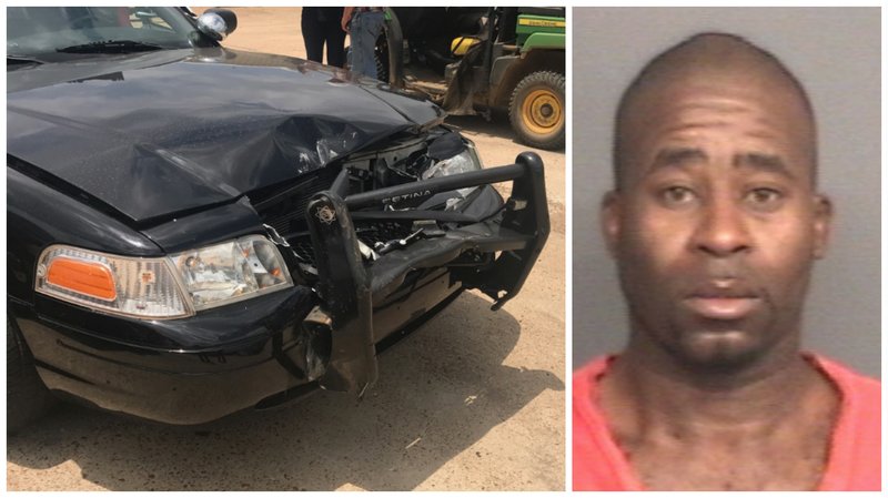 Deon Lindsey, 45, (right) has been arrested after a chase in Texarkana on Friday, June 30, 2017, left an officer hurt and his patrol car damaged, according to the Texarkana Police Department.