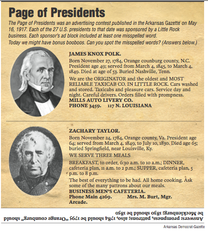 The Page of Presidents in the Arkansas Gazette on May 16, 1917