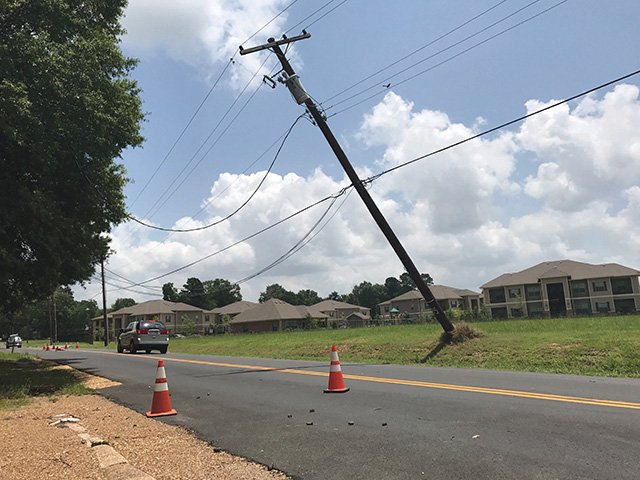 Telephone pole leans after storm | Magnolia Banner News