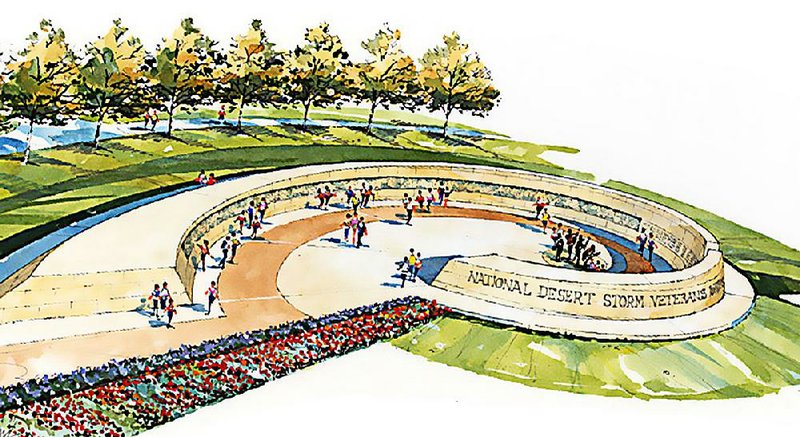 This artist’s rendering is of a proposed memorial in Washington, D.C., for Desert Storm, the military conflict fought in Iraq in early 1991. The design is by CSO Architects of Indianapolis. It includes a 150-foot bas-relief wall and the names of the 383 Americans who died.