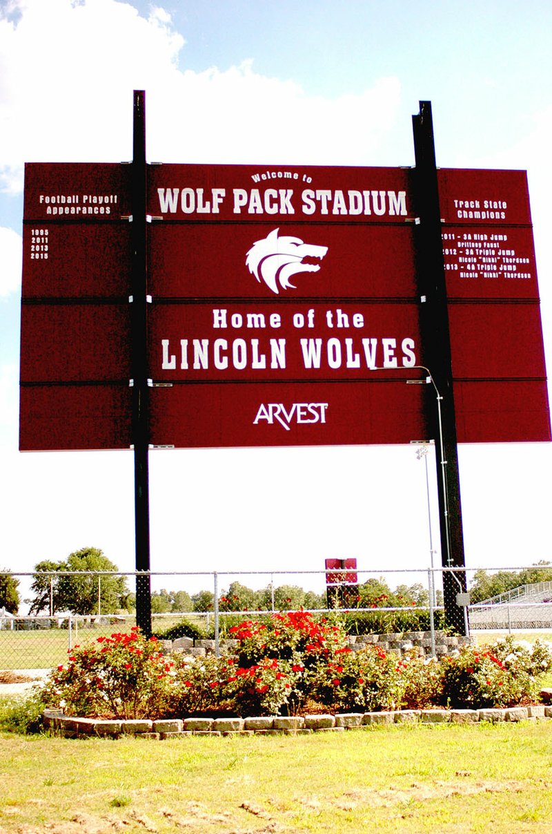 MARK HUMPHREY ENTERPRISE-LEADER The back of the scoreboard at Wolfpack Stadium on the campus of Lincoln High School proclaims &#8220;Home of the Lincoln Wolves.&#8221; The facility truly becomes home with the installation of artificial turf and completion of a new fieldhouse, eliminating the transportation of Lincoln football players across town to practice and dress out for games.