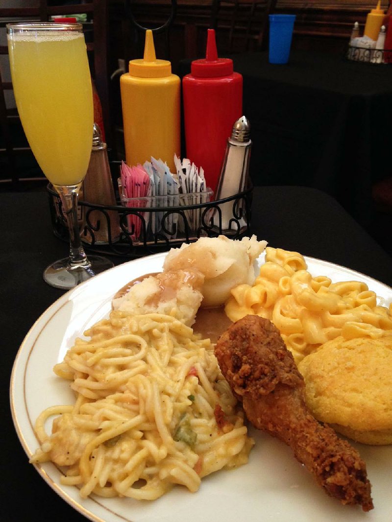 The Sunday Gospel Buffet at Hawgz Blues Cafe in North Little Rock is soul-food heaven, with chicken spaghetti, mashed potatoes, macaroni and cheese, fried chicken and cornbread. 