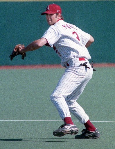 File Photo/Arkansas Democrat-Gazette Travis McDaniel played four years as a middle infielder at Arkansas. He also pitched four scoreless innings against Auburn in the SEC Tournament to enabled the Hogs to advance to the finals.