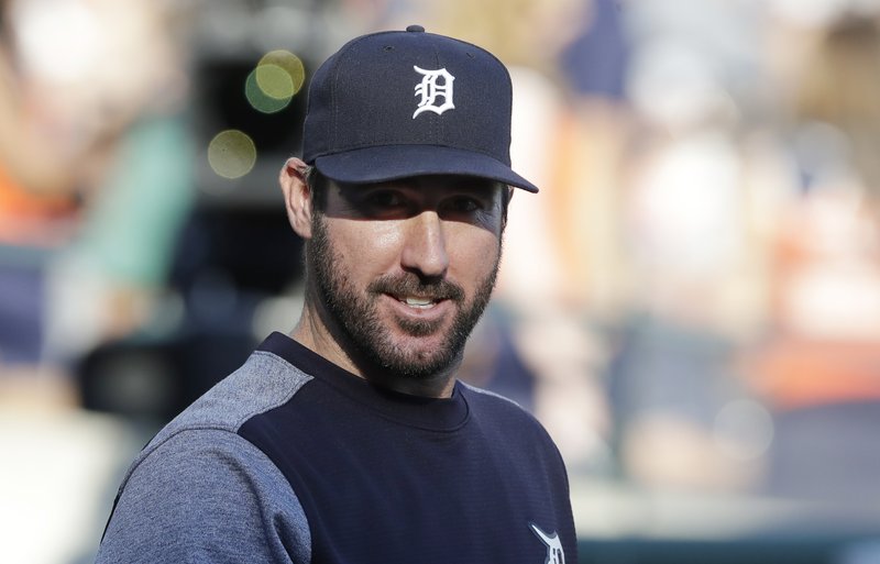 Detroit Tigers starting pitcher Justin Verlander looks out from the dugout before the team's baseball game against the San Francisco Giants, Wednesday, July 5, 2017, in Detroit. Verlander is a rarity in baseball these days. A veteran in his 13th season who has played for only one franchise the entire time. His future in Detroit, once so secure, has become increasingly uncertain. (AP Photo/Carlos Osorio)