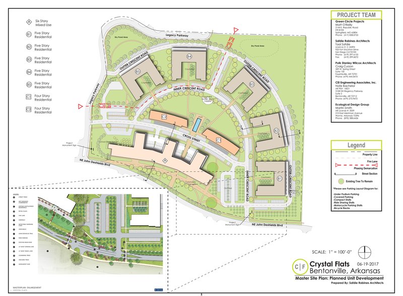 Courtesy Photo/SAFDI RABINES ARCHITECTS Architectural map show planned unit development proposal for Crystal Flats in Bentonville.