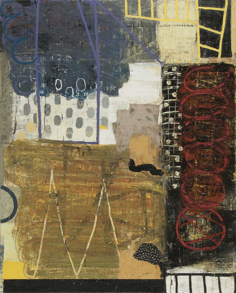 Sammy Peters’ 2017 painting of oil and mixed media on canvas, Observation: presence; revealed, is part of the retrospective “Sammy Peters: Then & Now” at the Butler Center for Arkansas Studies. The work is 60 by 48 inches. 