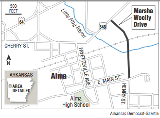 A map showing the Alma overpass