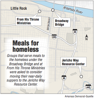 A map showing homeless meal locations