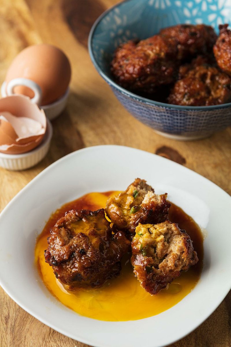 Chicken meatballs get saucy with egg yolks
