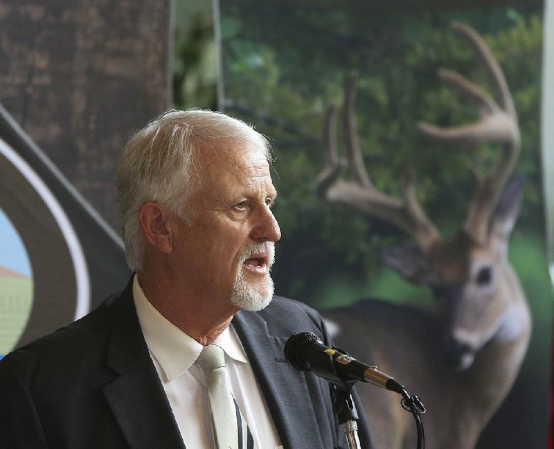 Arkansas Game and Fish Commissioner Stan Jones of Walnut Ridge speaks Tuesday in Little Rock shortly after his appointment to the commission was announced by Gov. Asa Hutchinson.