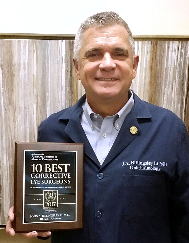 Photo submitted John A. Billingsley III, M.D. has been nominated and accepted as a 2017 American Institute of Medical Professionals 10 Best Eye Surgeon in Arkansas for Patient Satisfaction in recognition of exceptional performance.