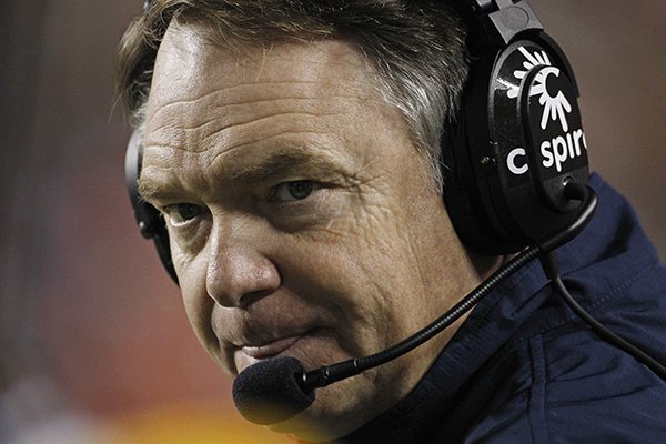 Mississippi coach Houston Nutt is pictured in the second half of a 41-23 loss to Auburn in their NCAA college football game at Jordan-Hare Stadium in Auburn, Ala., Saturday, Oct. 29, 2011. (AP Photo/Dave Martin)
