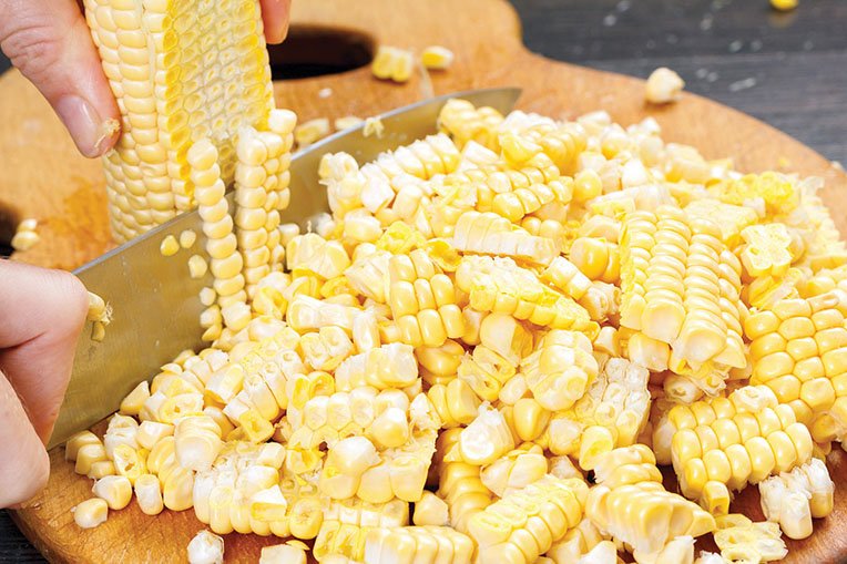 To get the freshest taste, cut the kernels straight from shucked ears of corn.