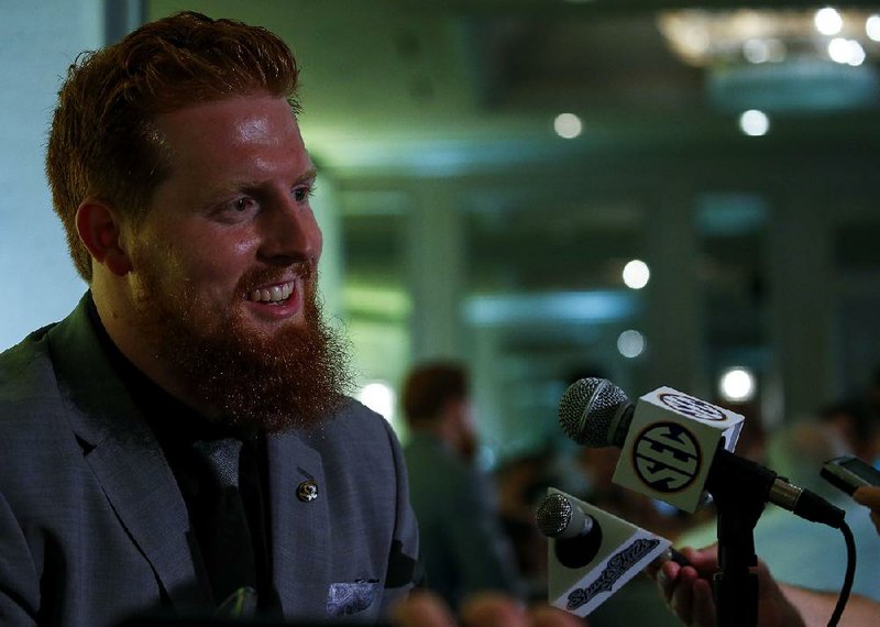 Missouri NCAA college football player Eric Beisel speaks during the Southeastern Conference's annual media gathering, Wednesday, July 12, 2017, in Hoover, Ala. 