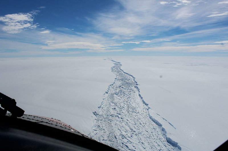 The breakaway part of the Larsen C ice shelf is shown in this aerial photo taken in February and released Wednesday. 
