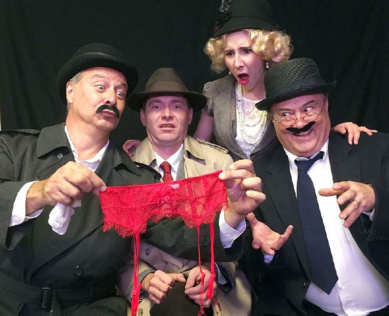 The Town Cryers — (from left) Thomas Cooper, Lewis Sanders, Roxy Collingwood and Tommie Webb — perform The 39 Steps in Hot Springs.
