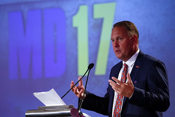 Mississippi football coach Hugh Freeze speaks during the Southeastern Conference's annual media gathering, Thursday, July 13, 2017, in Hoover, Ala. (AP Photo/Butch Dill)


