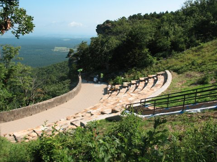 This photo provided by Arkansas State Parks shows the newly reconstructed Cameron Bluff Amphitheater on Mount Magazine.